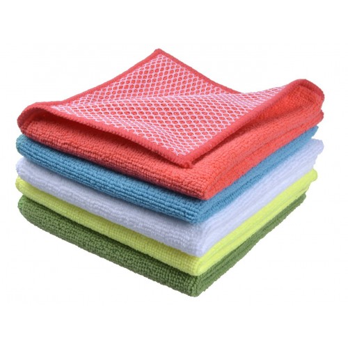 KinHwa Microfiber Dish Cloths Super Absorbent Kitchen Wash Cloth Dish Rags for Washing Dishes Fast Drying Cleaning Cloth with Scrub Side Whitex18, 12inchx12inch 