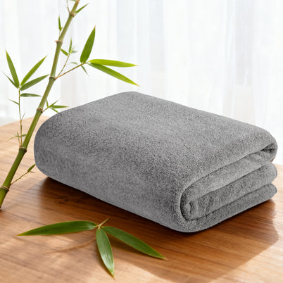 40x78In Bamboo Charcoal Velvet Bath Towels on Sale - Gray - 300gsm