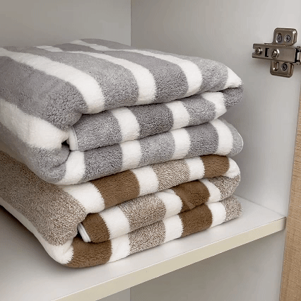 16X30In 380GSM Gray and White Striped Hand Towels for Bathroom