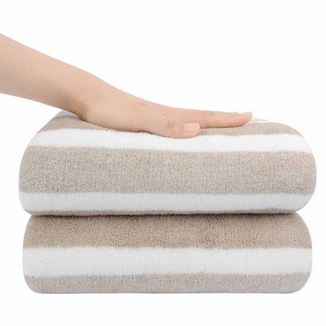 30x60In Gray and white Striped Bath Towels Set on Sale - 380GSM