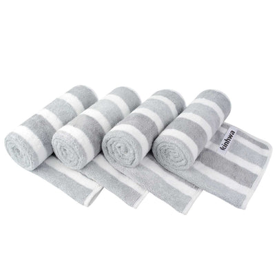 16X30In 380GSM Gray and White Striped Hand Towels for Bathroom