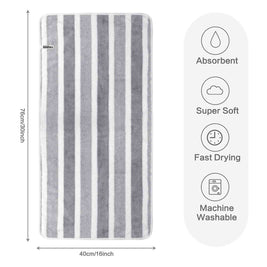 Plush Microfiber Striped Hand Towels for Bathroom, 16X30In, 380GSM