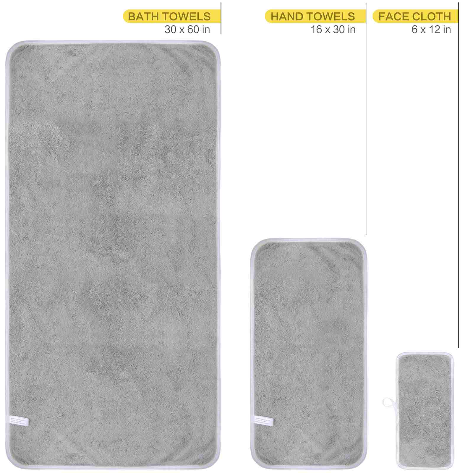 6 Piece Gray Family Velvet Bath Towel Sets - Thumbnail 3