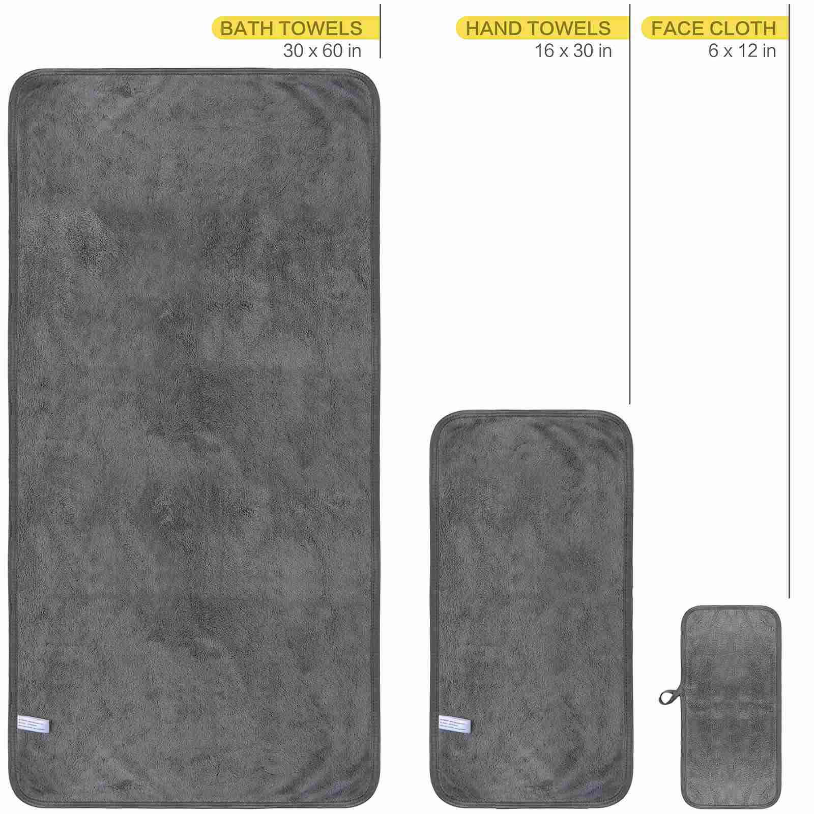 6 Piece Gray Family Velvet Bath Towel Sets - Thumbnail 4
