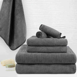6 Piece Gray Family Velvet Bath Towel Sets Clearance on Sale, 380GSM