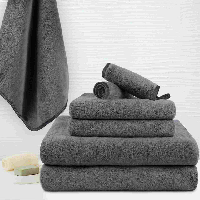 6 Piece Gray Family Velvet Bath Towel Sets Clearance on Sale, 380GSM