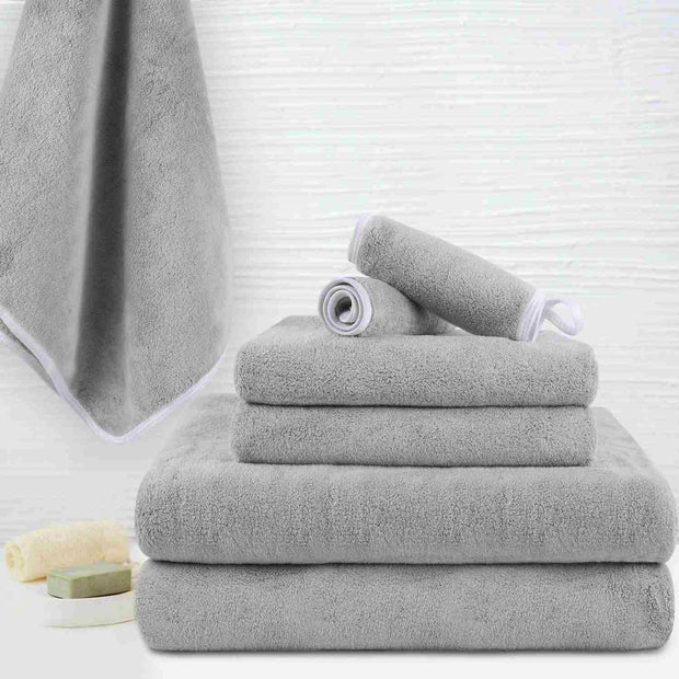 6 Piece Gray Family Velvet Bath Towel Sets Clearance on Sale, 380GSM