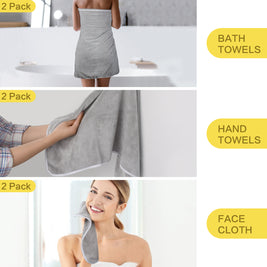 6 Piece Gray Family Velvet Bath Towel Sets Clearance on Sale, 380GSM