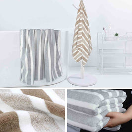 Plush Microfiber Striped Bath Towels Set on Sale - 380GSM - 30x60In